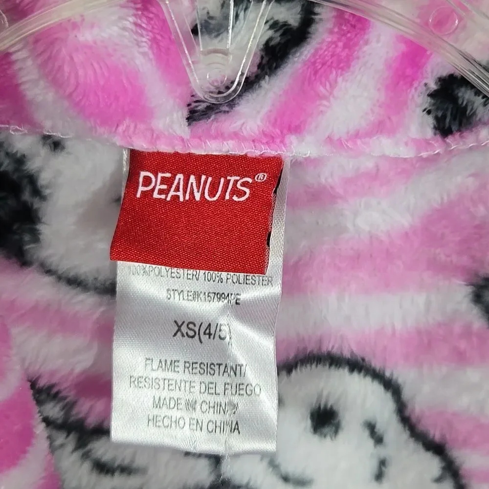 SNOOPY Girls Robe Plush Fleece Pink Striped Bathrobe Belted XS 4/5 Toddler Kids
